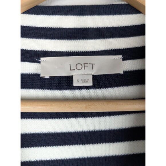 Ann Taylor Loft Navy White Stripe Knit Blazer Jacket S - Picture 4 of 9